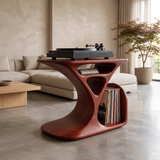 Virelio Flowing Sculpted Handcrafted Record Player Stand With Storage Mahogany - Timberustic Record Player Stand With Storage