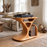 Virelio Flowing Sculpted Handcrafted Record Player Stand With Storage Natural Oak - Timberustic Record Player Stand With Storage