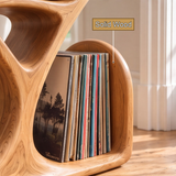 Virelio Flowing Sculpted Handcrafted Record Player Stand With Storage - Timberustic Record Player Stand With Storage
