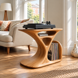 Virelio Flowing Sculpted Handcrafted Record Player Stand With Storage - Timberustic Record Player Stand With Storage