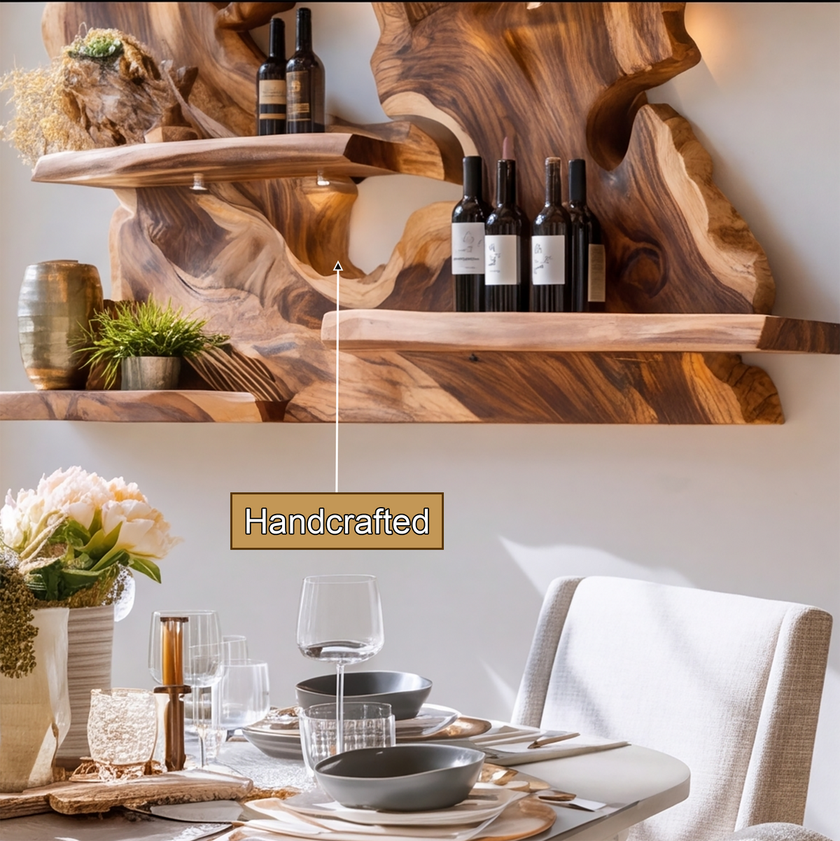 Viremont Live Edge Handcrafted Floating Wine Shelf by Timberustic — handcrafted details