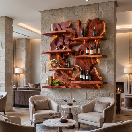 Viremont Live Edge Handcrafted Floating Wine Shelf Mahogany - Timberustic Floating Wine Shelf