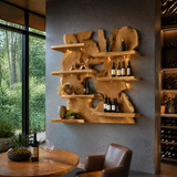 Viremont Live Edge Handcrafted Floating Wine Shelf by Timberustic — Teak finish