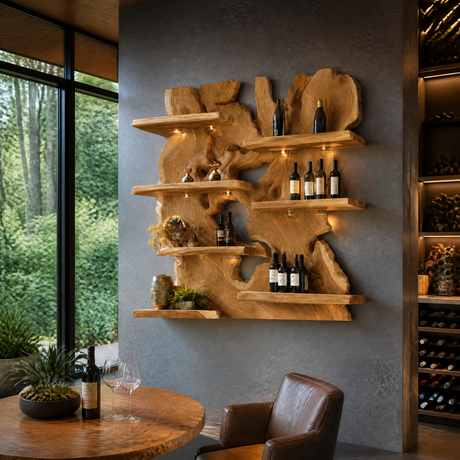 Viremont Live Edge Handcrafted Floating Wine Shelf Teak - Timberustic Floating Wine Shelf