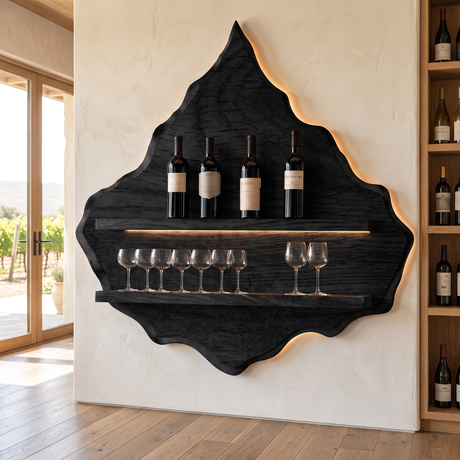 Vireorell Peaked-Contour Handcrafted Floating Wine Shelf Black - Timberustic Floating Wine Shelf