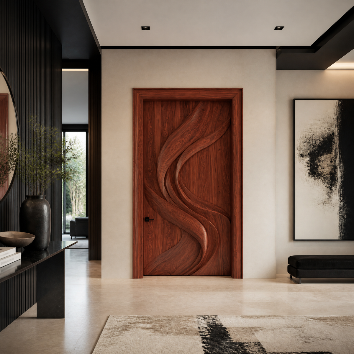 Vireowyn Sculpted Flowing Ribbon Handcrafted Door by Timberustic — Mahogany finish