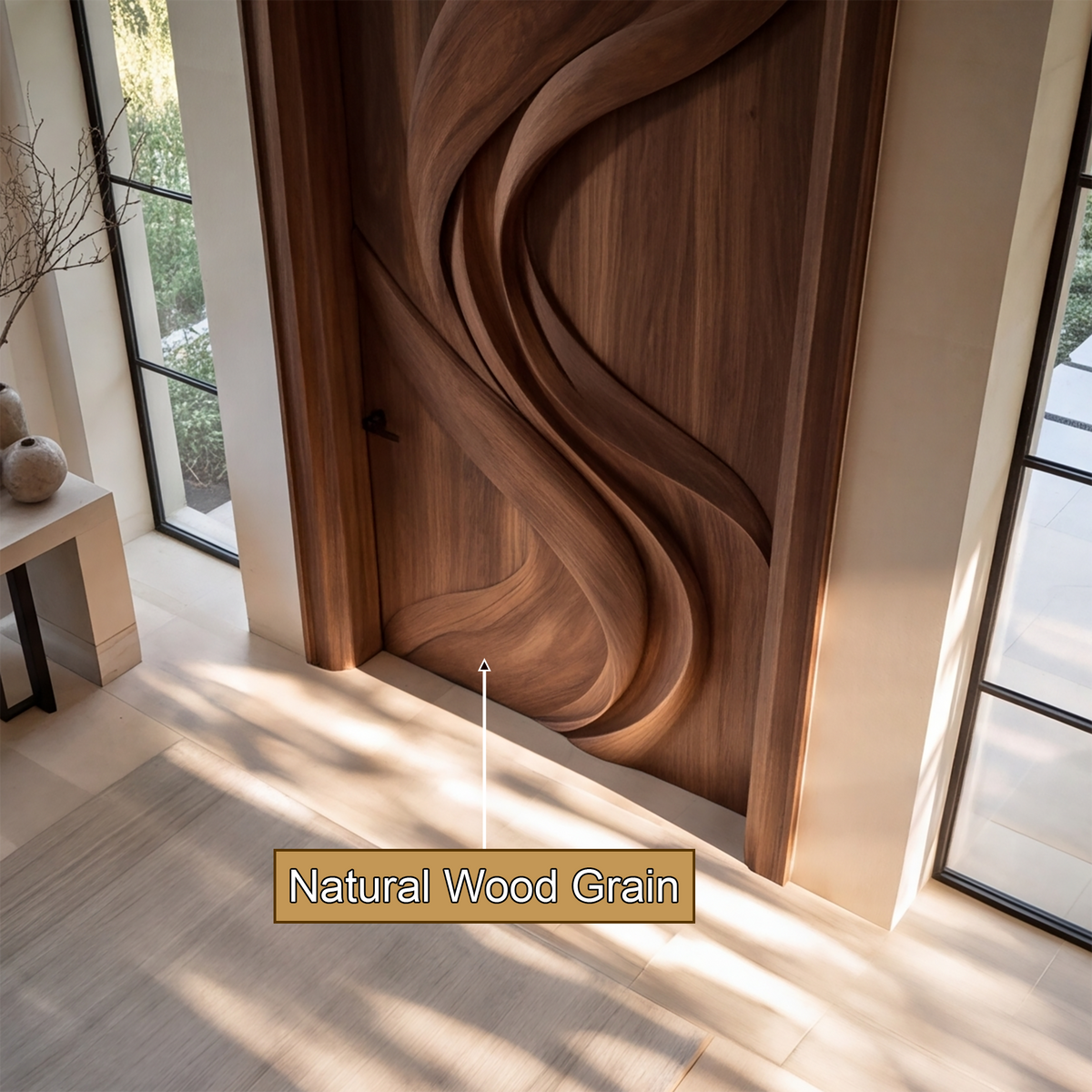 Vireowyn Sculpted Flowing Ribbon Handcrafted Door by Timberustic — natural wood grain detail
