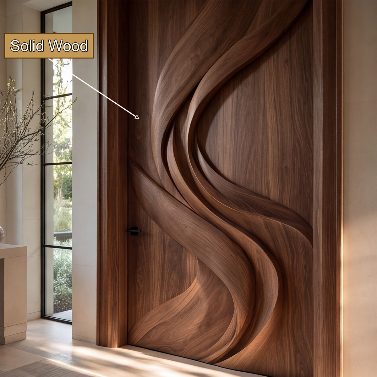 Vireowyn Sculpted Flowing Ribbon Handcrafted Door by Timberustic — solid wood detail