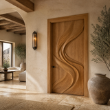 Vireowyn Sculpted Flowing Ribbon Handcrafted Door by Timberustic — Teak finish