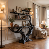 Aerionis Sculpted Solid Wood Console Table with Shelves Black - Timberustic Console Table with Shelves
