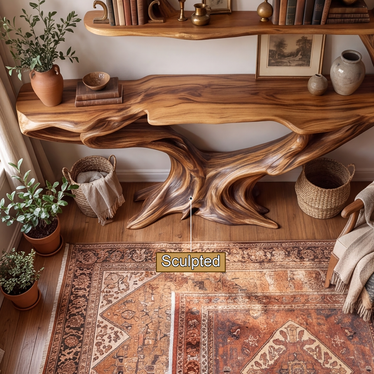 Aerionis Sculpted Solid Wood Console Table with Shelves - Timberustic Console Table with Shelves