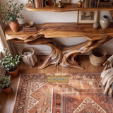 Aerionis Sculpted Solid Wood Console Table with Shelves - Timberustic Console Table with Shelves