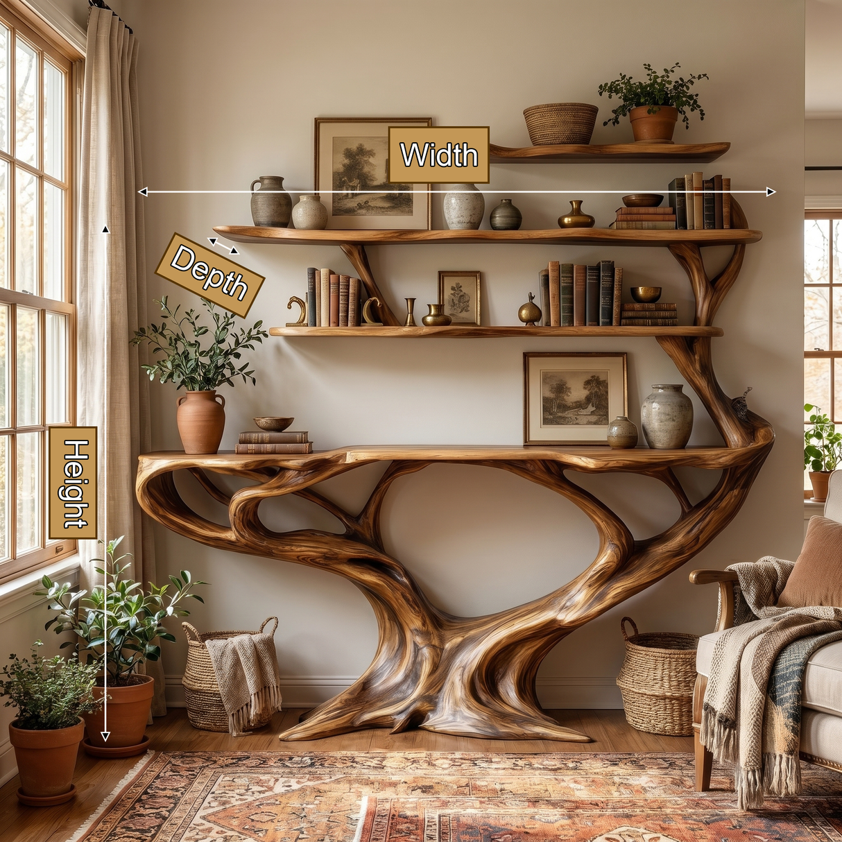 Aerionis Sculpted Solid Wood Console Table with Shelves - Timberustic Console Table with Shelves
