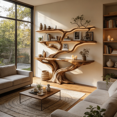 Arbordrift Handcrafted Tree Console Table with Shelves - Timberustic Console Table with Shelves