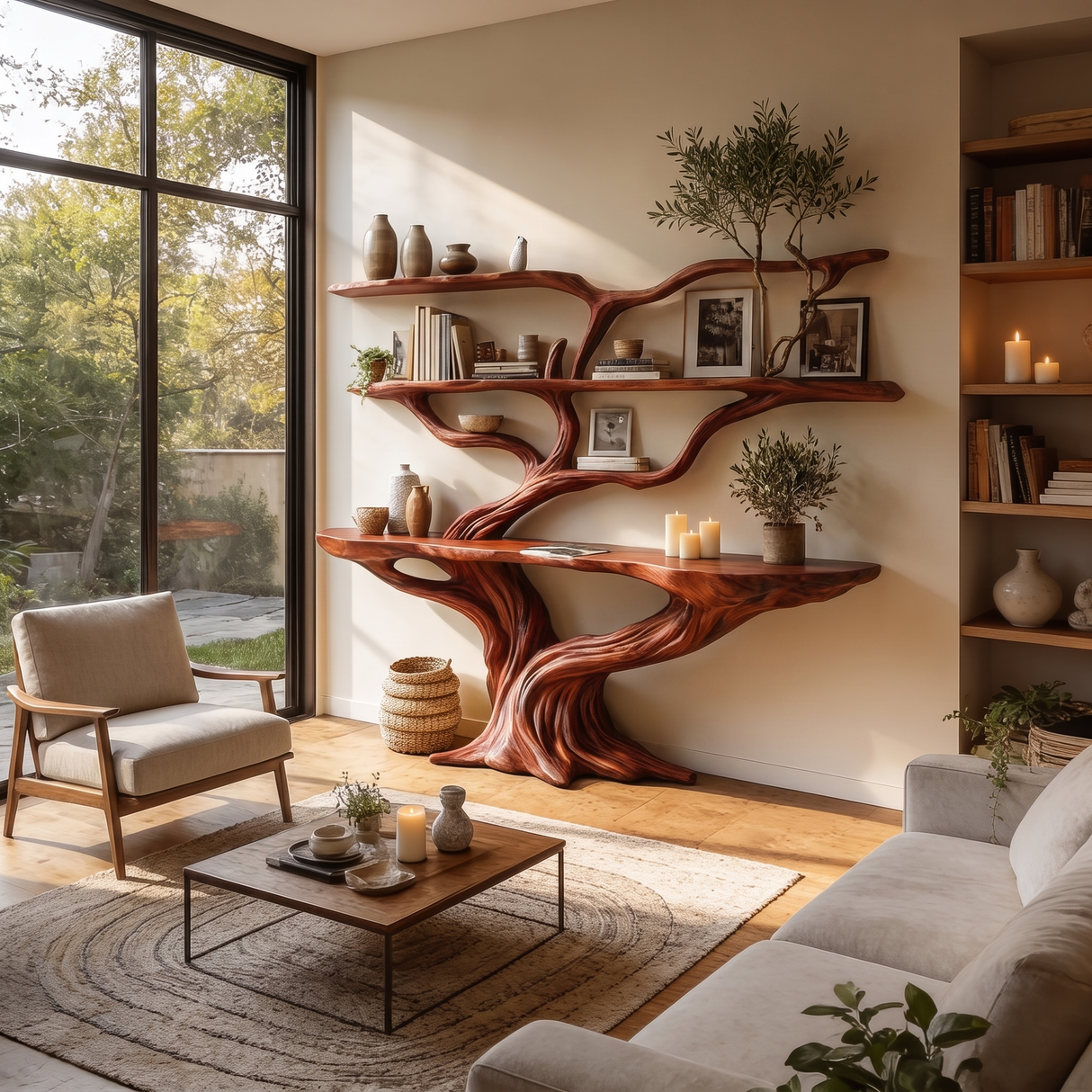 Arbordrift Handcrafted Tree Console Table with Shelves Mahogany - Timberustic Console Table with Shelves