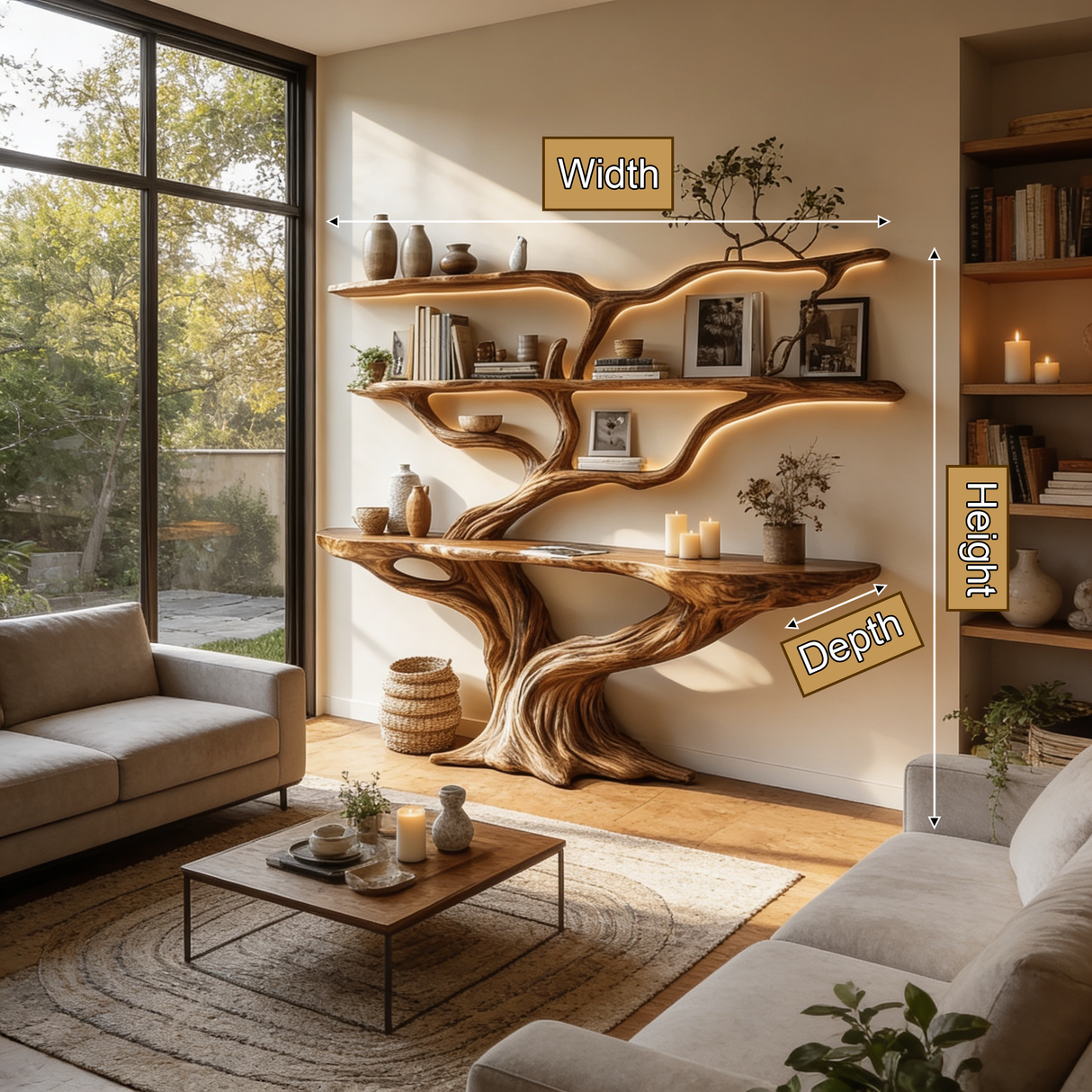 Arbordrift Handcrafted Tree Console Table with Shelves - Timberustic Console Table with Shelves