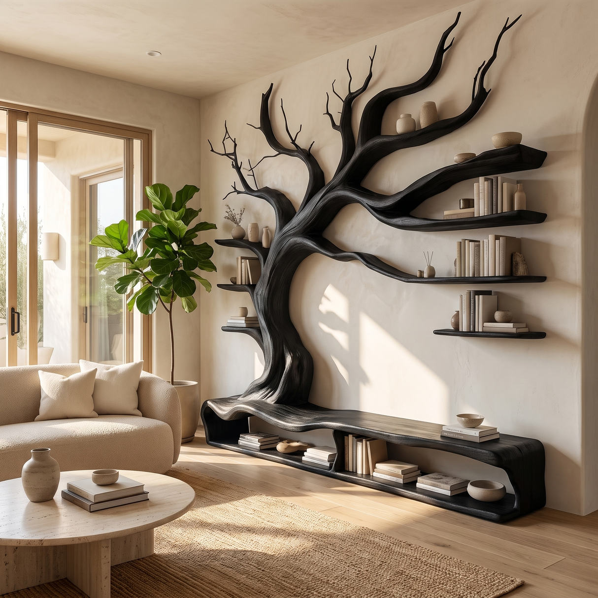 Arboreon Handcrafted Solid Wood Tree TV Console Black - Timberustic TV Console with Tree Shelf