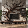 Arboreon Handcrafted Solid Wood Tree TV Console Dark Walnut - Timberustic TV Console with Tree Shelf