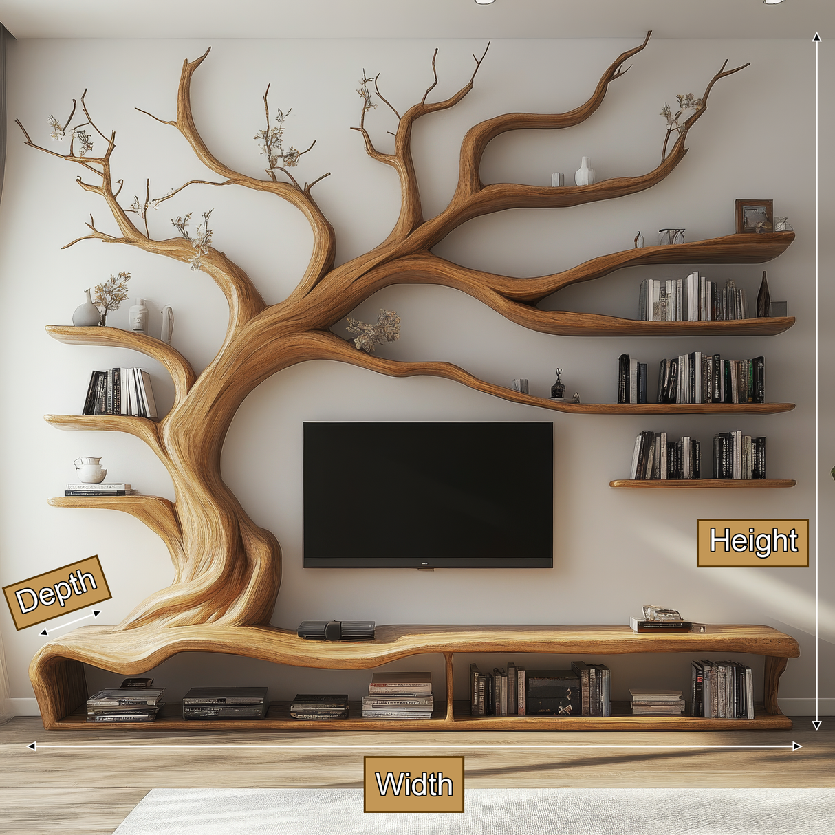 Arboreon Handcrafted Solid Wood Tree TV Console - Timberustic TV Console with Tree Shelf