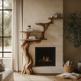 Arborwyn Sculpted Solid Wood Tree-Shaped Fireplace Mantel with Display Shelves - Timberustic Tree-Shaped Fireplace Mantel with Display Shelves