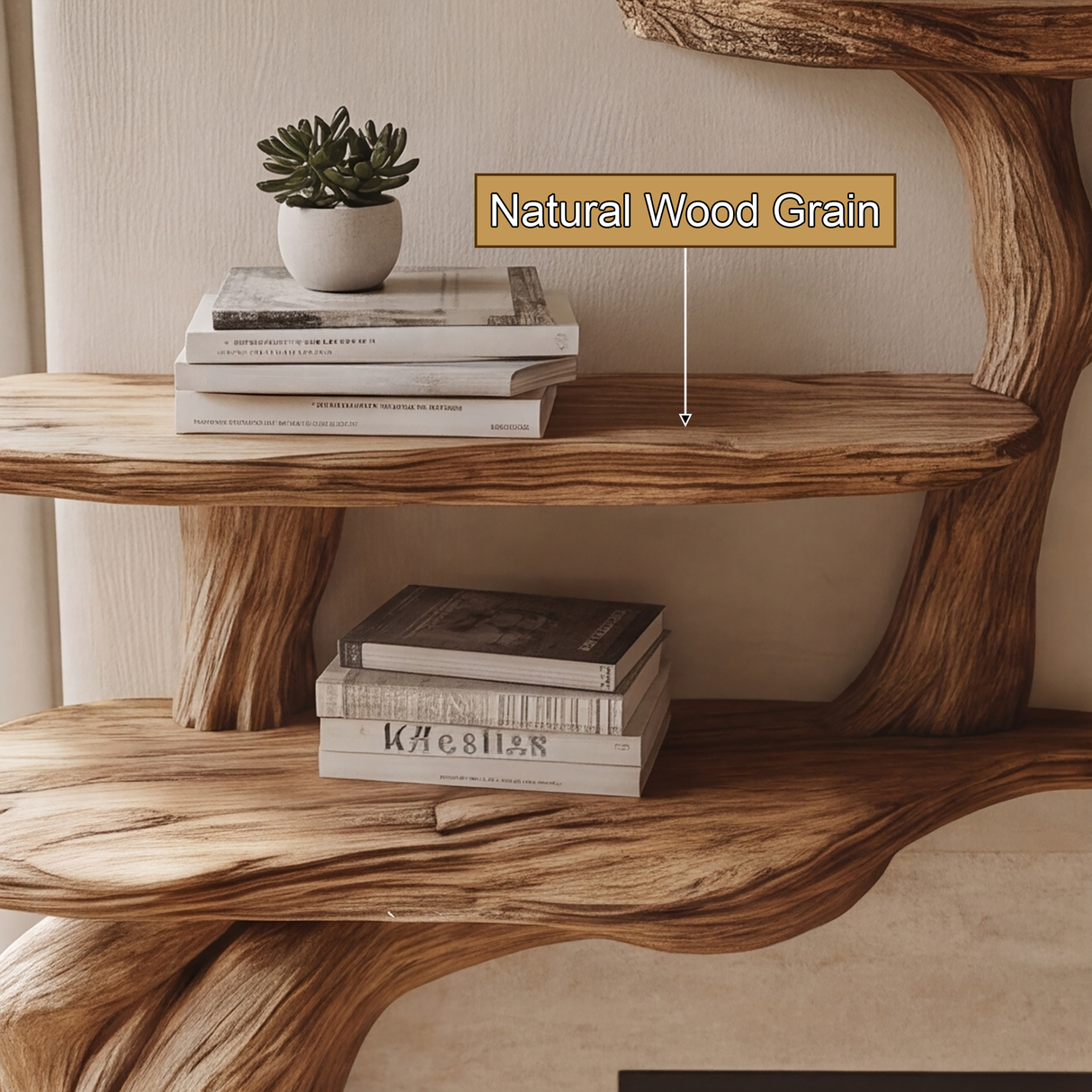 Arborwyn Sculpted Solid Wood Tree-Shaped Fireplace Mantel with Display Shelves - Timberustic Tree-Shaped Fireplace Mantel with Display Shelves