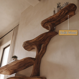Arborwyn Sculpted Solid Wood Tree-Shaped Fireplace Mantel with Display Shelves - Timberustic Tree-Shaped Fireplace Mantel with Display Shelves