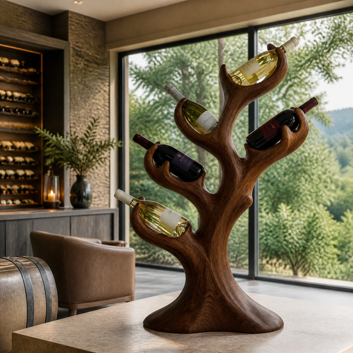 Arborwyn Sculpted Solid Wood Wine Rack