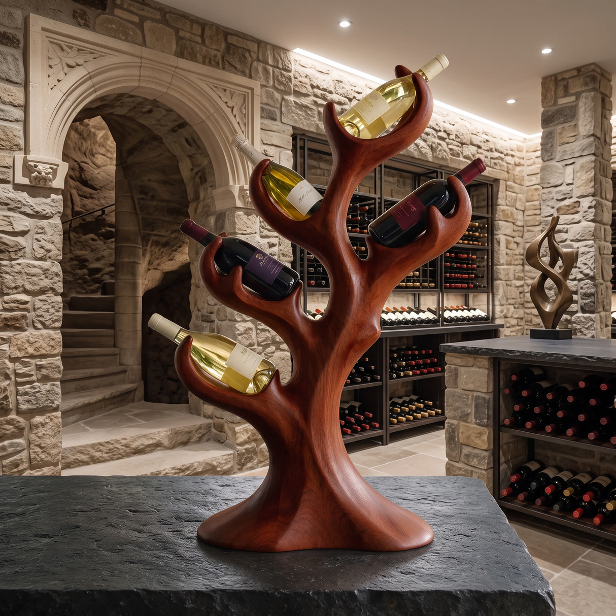 Arborwyn Sculpted Solid Wood Wine Rack