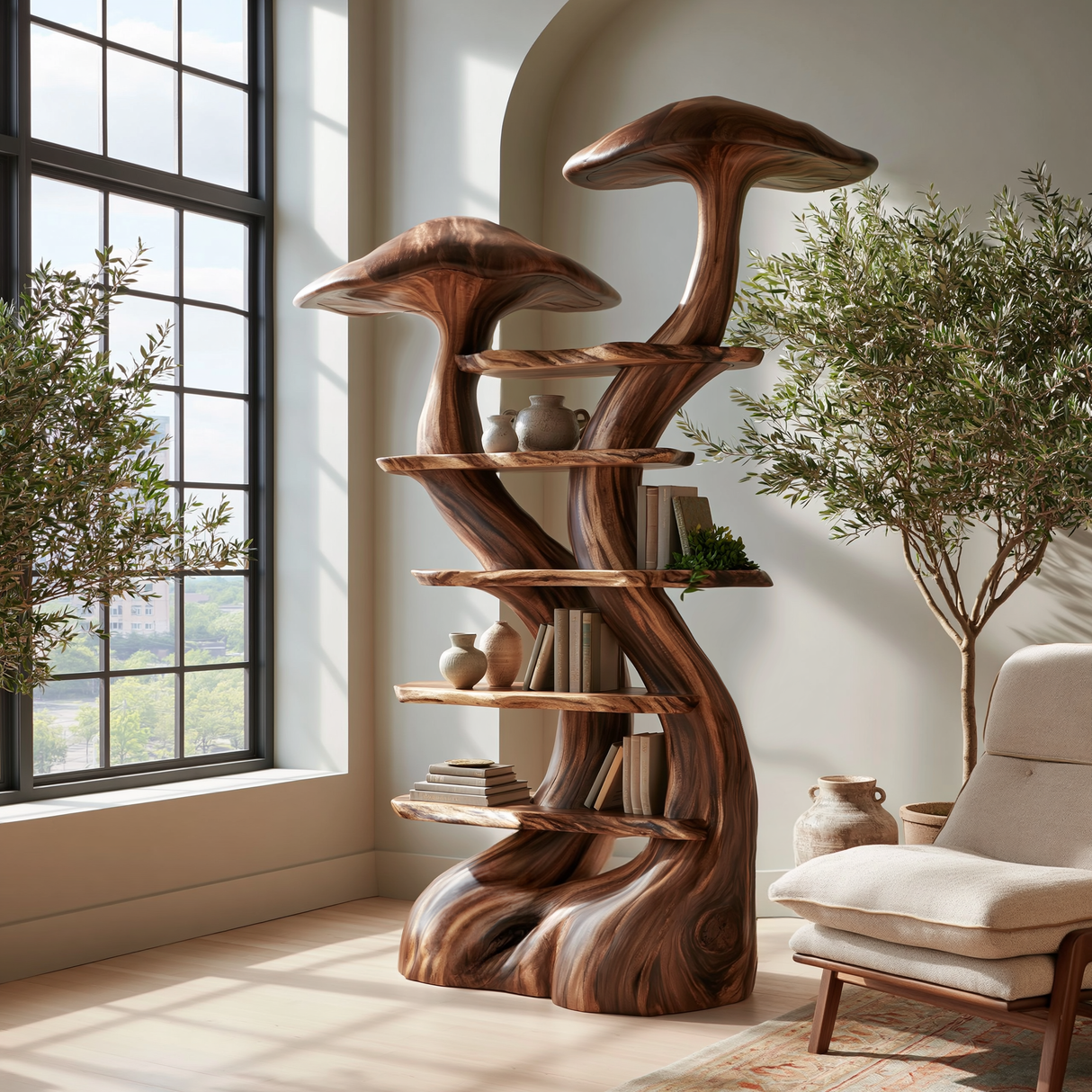 Arboryn Sculpted Solid Wood Mushroom Bookshelf