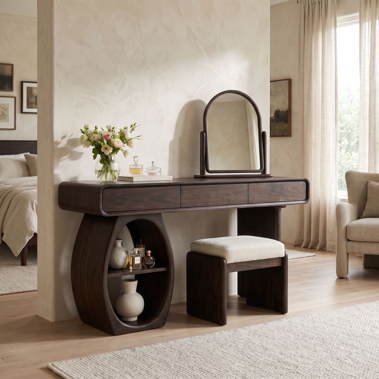 Arbrelia Sculpted Solid Wood Cosmetic Table