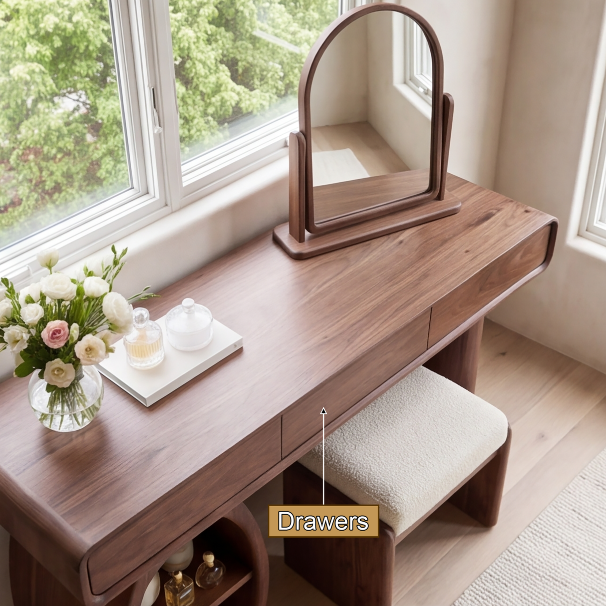 Arbrelia Sculpted Solid Wood Cosmetic Table