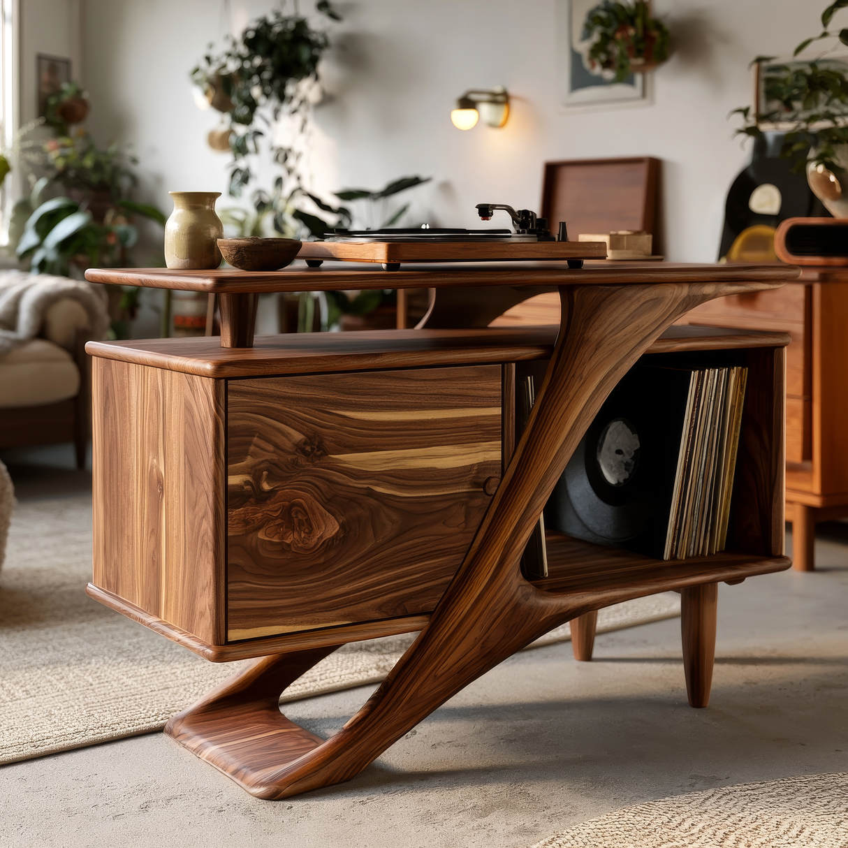 Ardellis Sculpted Solid Wood Record Player Stand