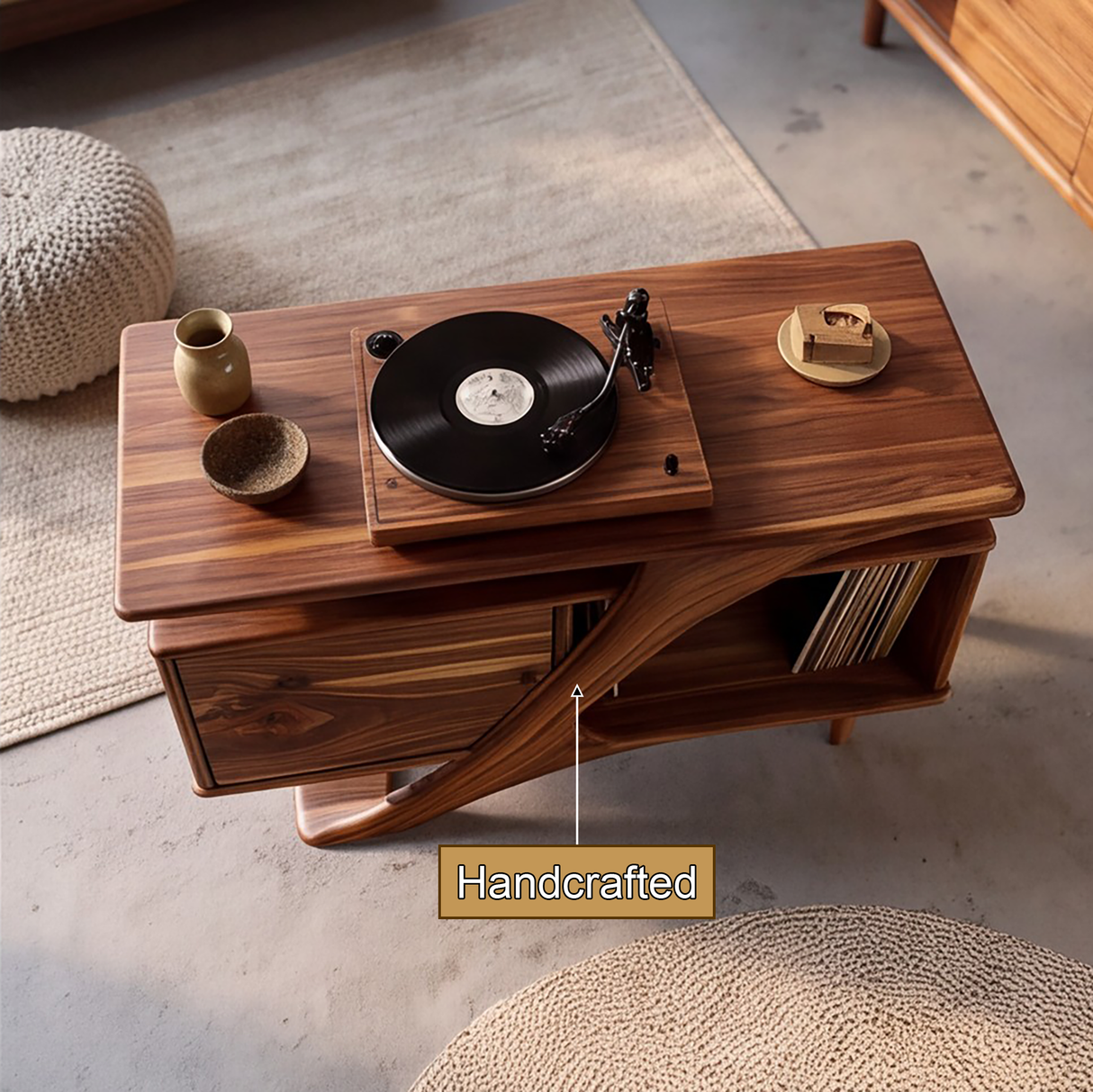 Ardellis Sculpted Solid Wood Record Player Stand