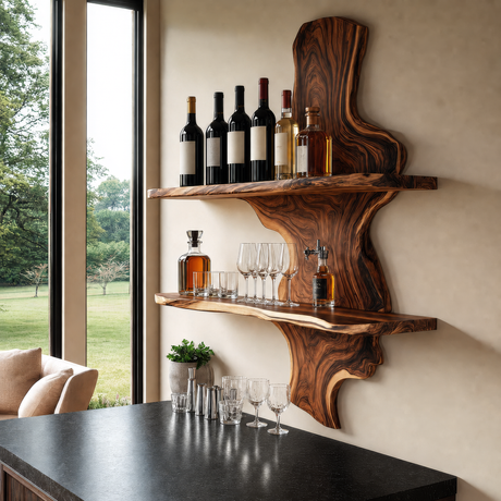 Ardemore Live Edge Solid Wood Floating Wine Shelf SPA245122 - Timberustic Floating Wine Shelf