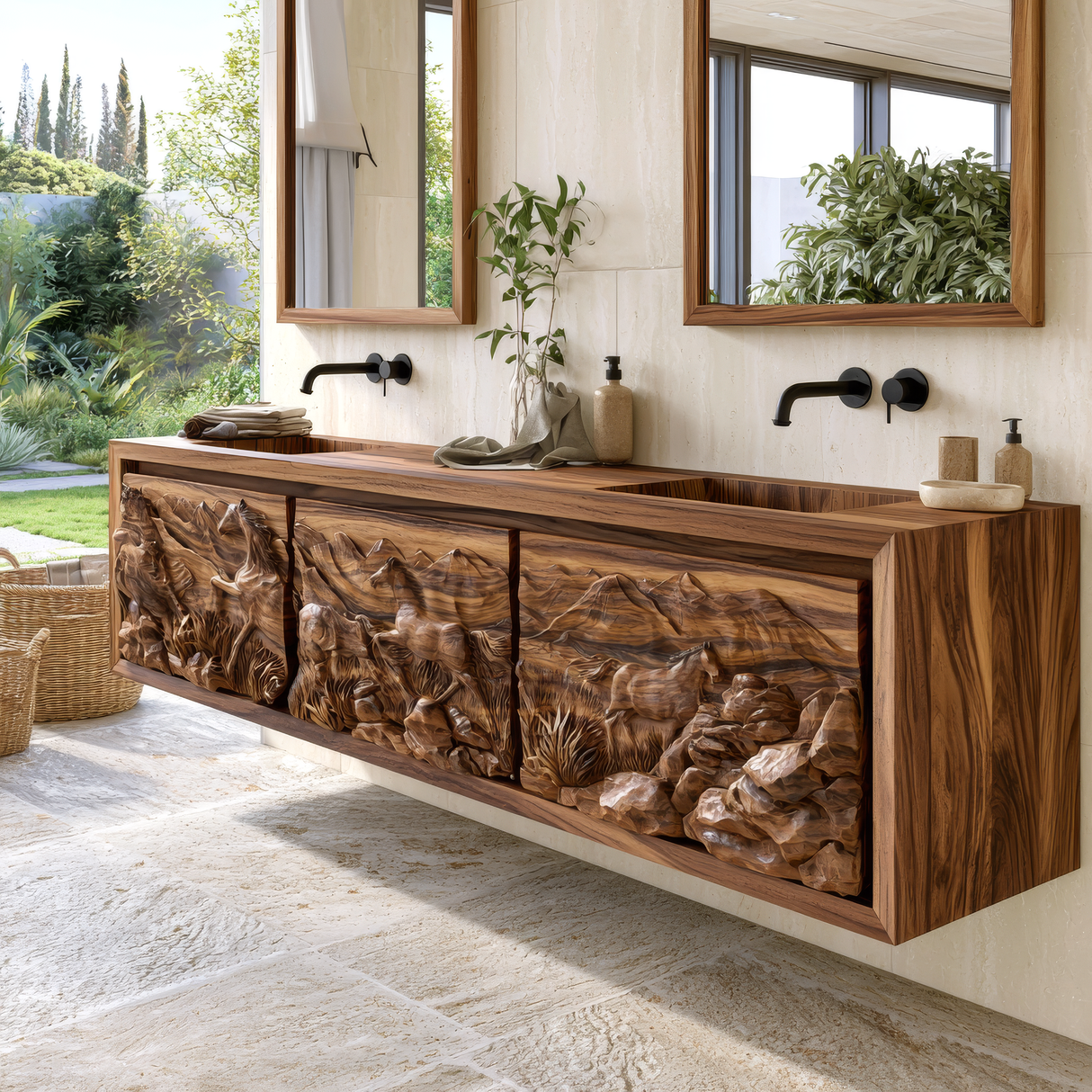 Ardovale Handcrafted Solid Wood Floating Bathroom Vanity with Integrated Sink and Drawers