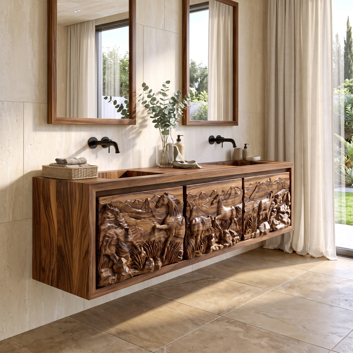 Ardovale Handcrafted Solid Wood Floating Bathroom Vanity with Integrated Sink and Drawers