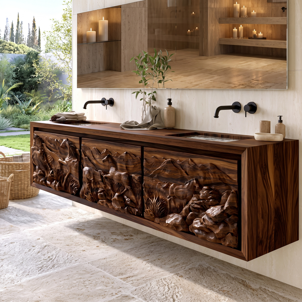 Ardovale Handcrafted Solid Wood Floating Bathroom Vanity with Integrated Sink and Drawers