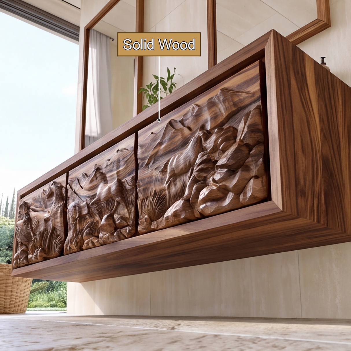 Ardovale Handcrafted Solid Wood Floating Bathroom Vanity with Integrated Sink and Drawers