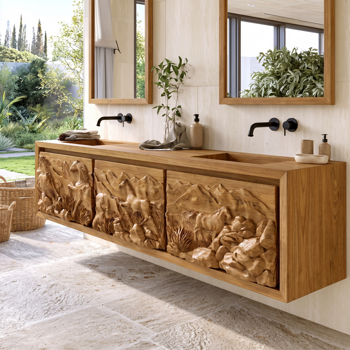 Ardovale Handcrafted Solid Wood Floating Bathroom Vanity with Integrated Sink and Drawers