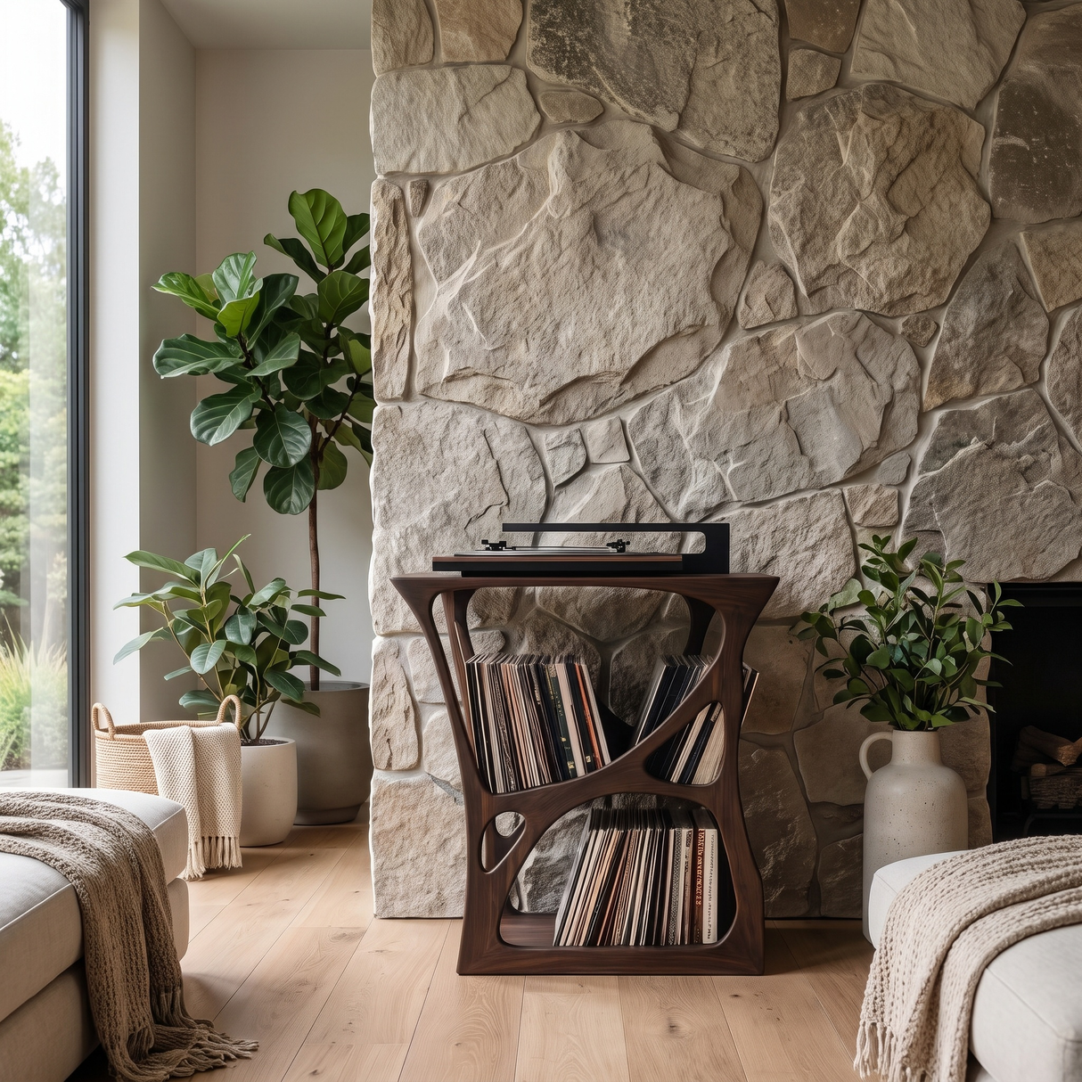 Auralith Sculpted Solid Wood Record Player Stand