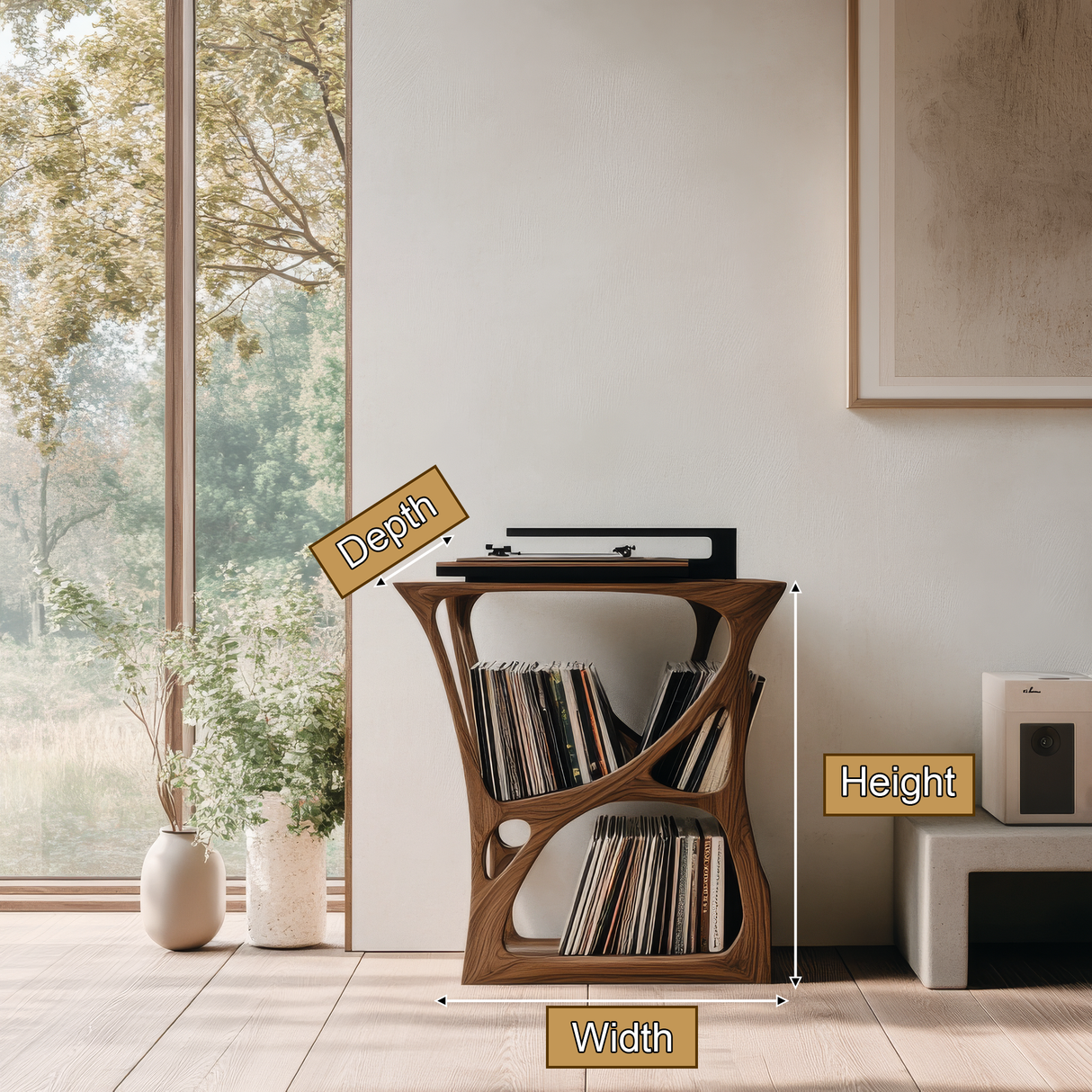 Auralith Sculpted Solid Wood Record Player Stand