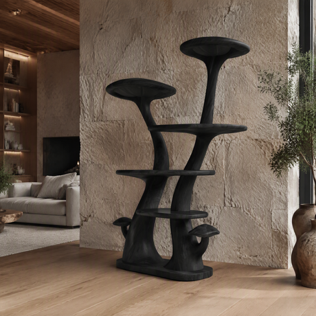 Aurelgrove Sculpted Solid Wood Mushroom Bookshelf