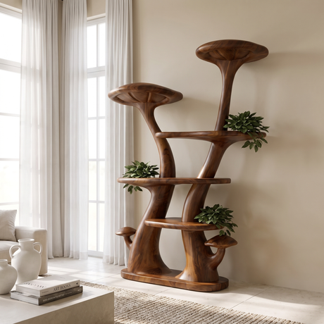Aurelgrove Sculpted Solid Wood Mushroom Bookshelf