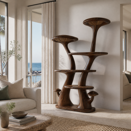 Aurelgrove Sculpted Solid Wood Mushroom Bookshelf