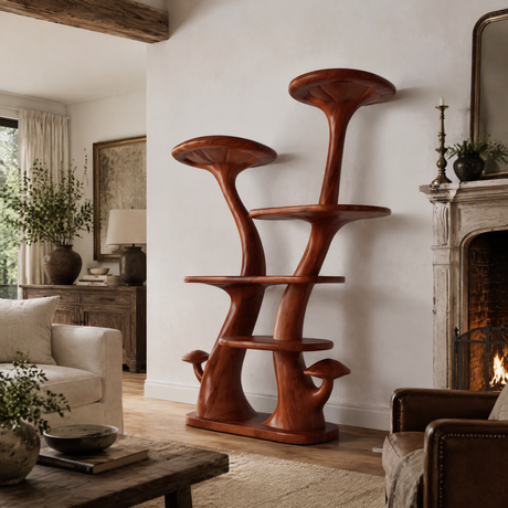 Aurelgrove Sculpted Solid Wood Mushroom Bookshelf