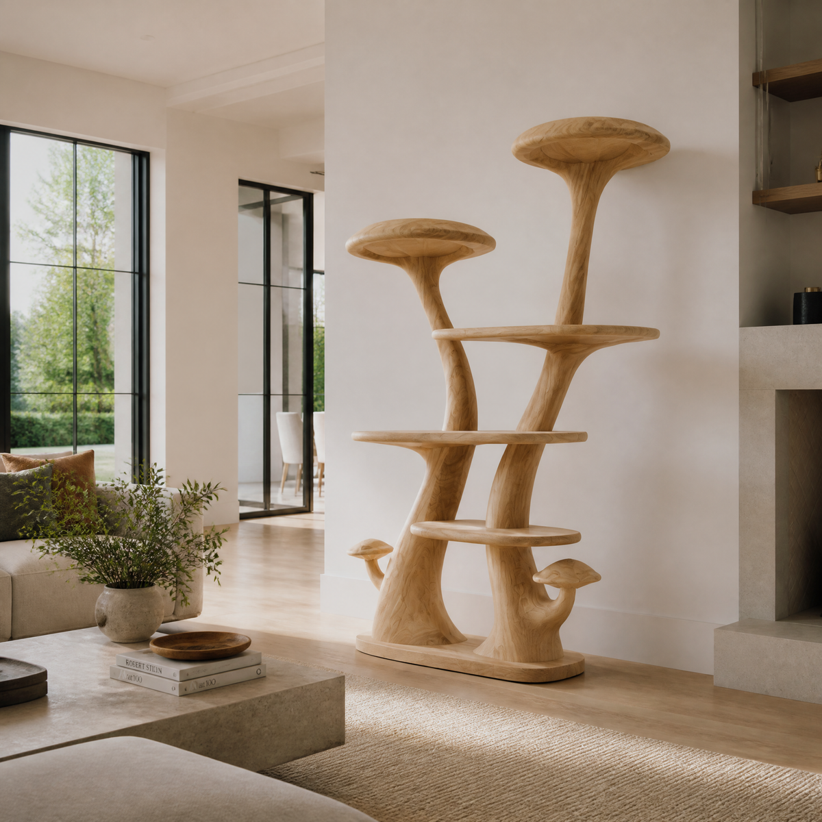 Aurelgrove Sculpted Solid Wood Mushroom Bookshelf