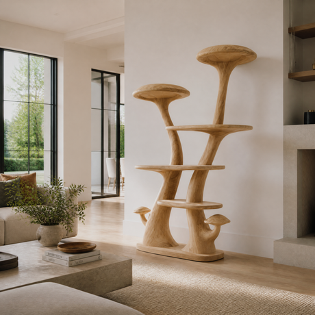 Aurelgrove Sculpted Solid Wood Mushroom Bookshelf