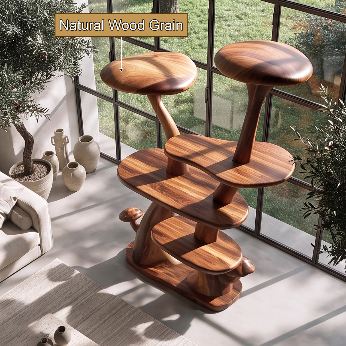 Aurelgrove Sculpted Solid Wood Mushroom Bookshelf