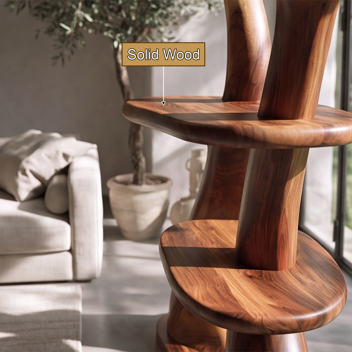 Aurelgrove Sculpted Solid Wood Mushroom Bookshelf