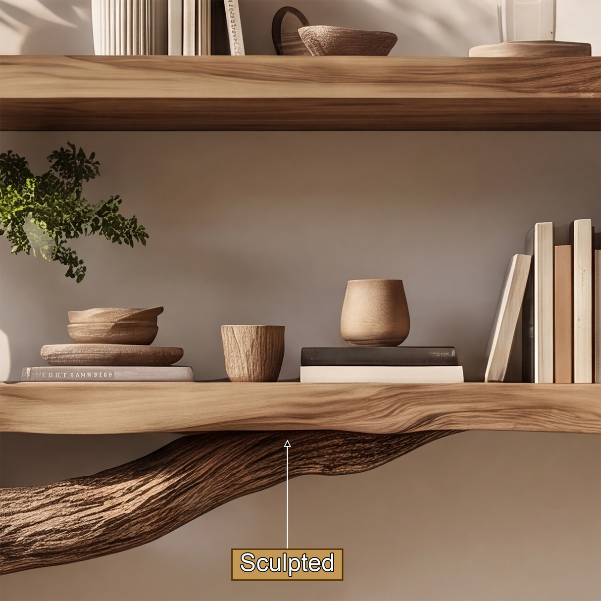 Aurelgrove Sculpted Solid Wood Tree-Shaped Fireplace Mantel with Display Shelves - Timberustic Tree-Shaped Fireplace Mantel with Display Shelves